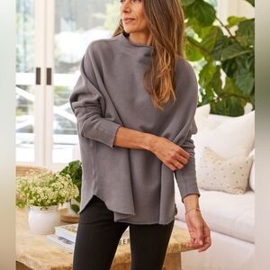 Frank & Eileen Effie Long Sleeve Funnel Neck Capelet in Elephant Grey, Size XS